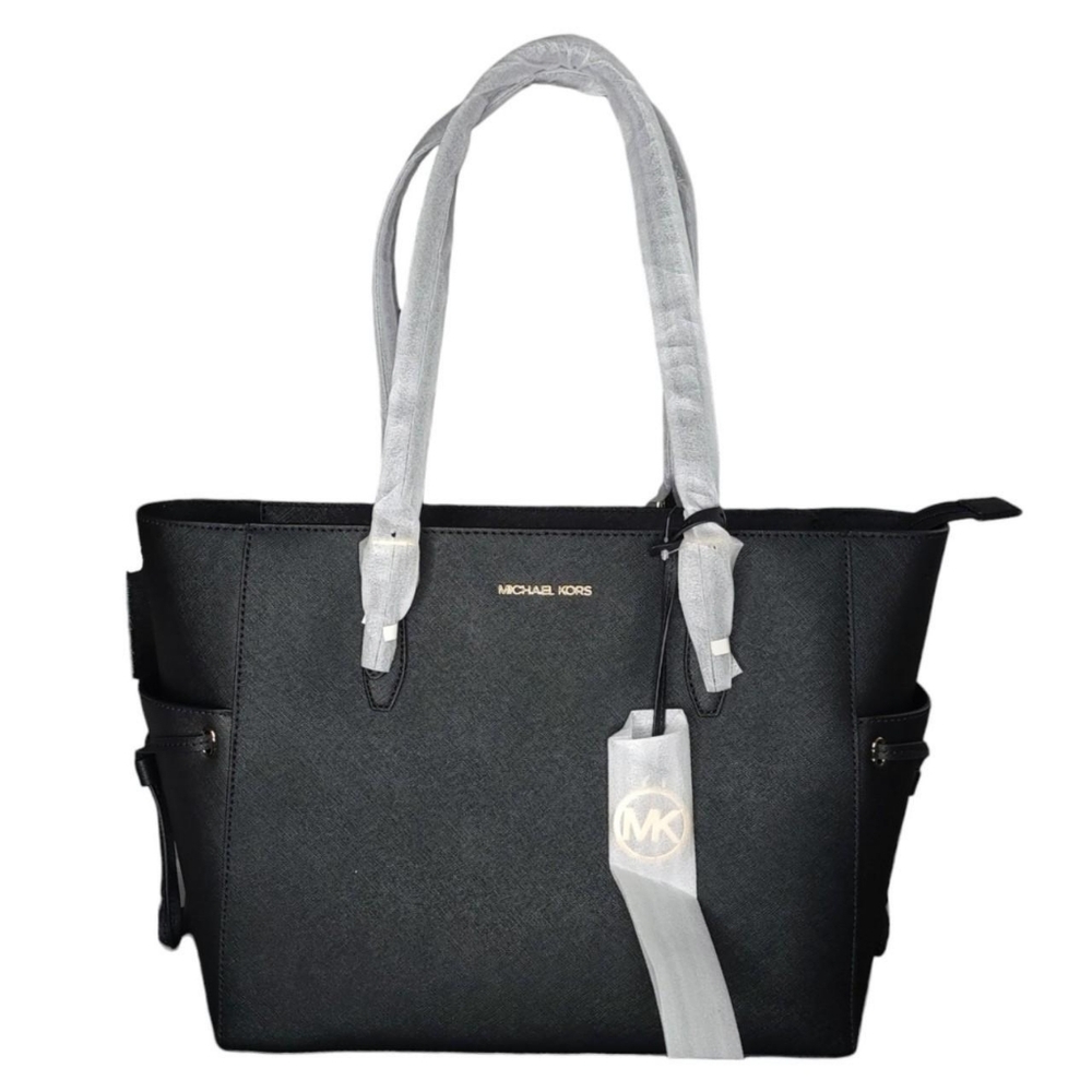 Michael kors black large leather tote gilly bag big purse shoulder MK designer